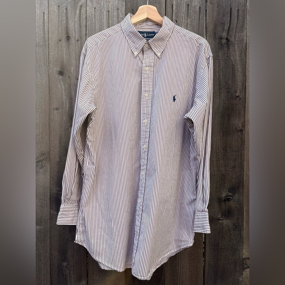 Ralph Lauren Men’s Brown & White Striped Button-Down Shirt